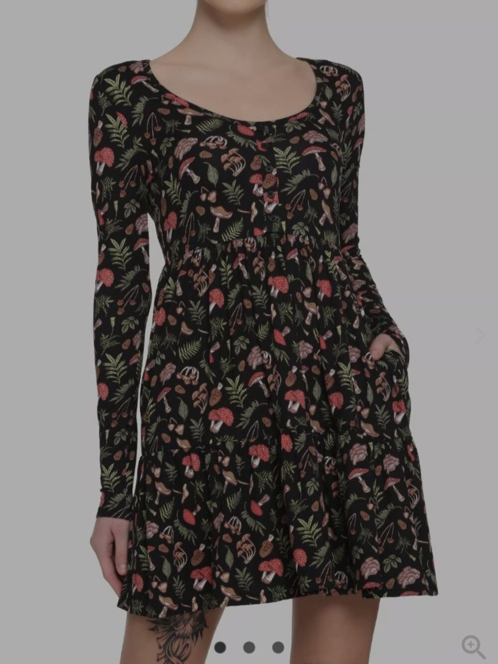 Hottopic woodland mushroom tiered dress with pockets